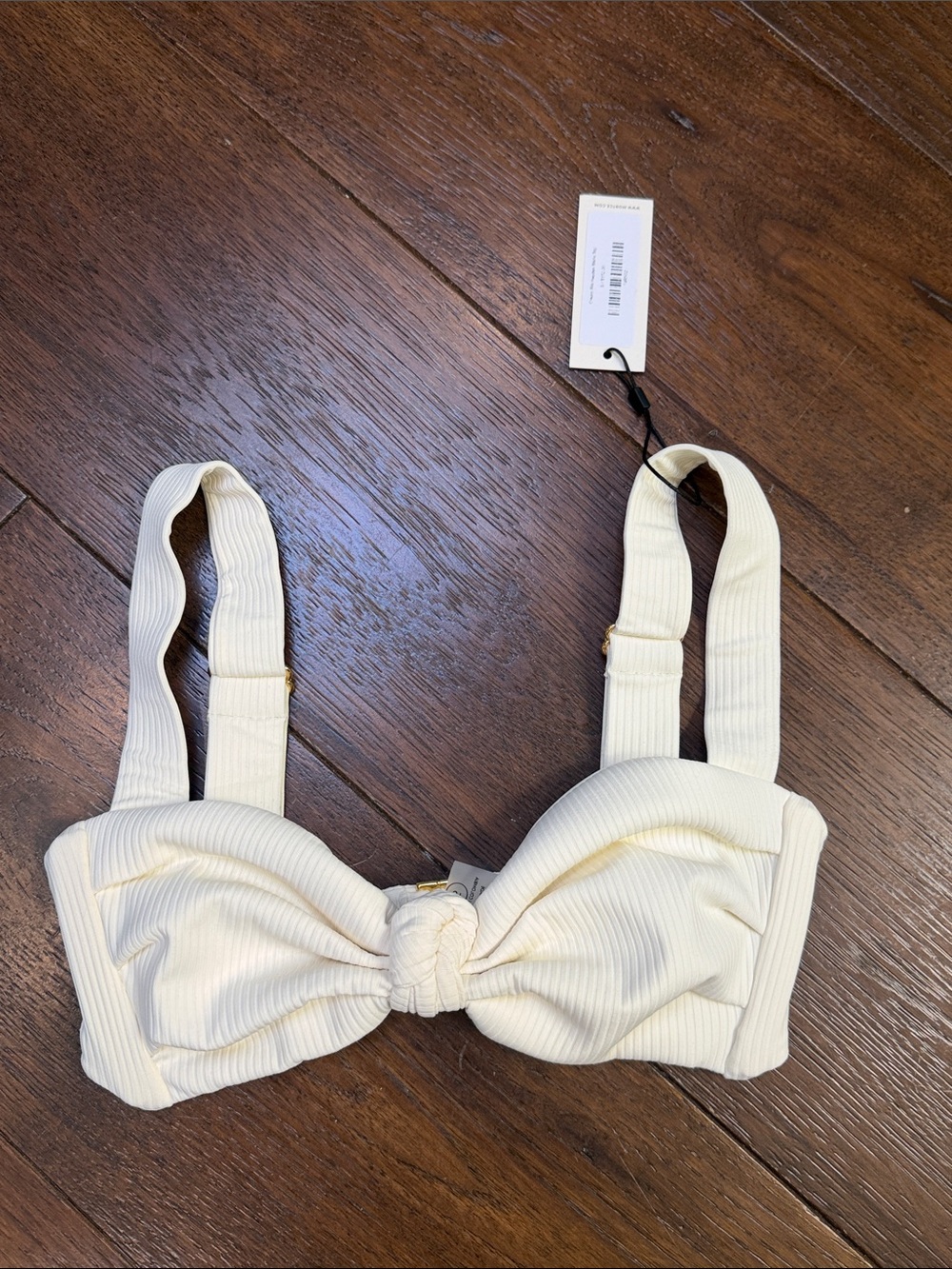 NWT - Montce - Cream Ribbed Hayden Knot Front Bikini Top - Size: Small